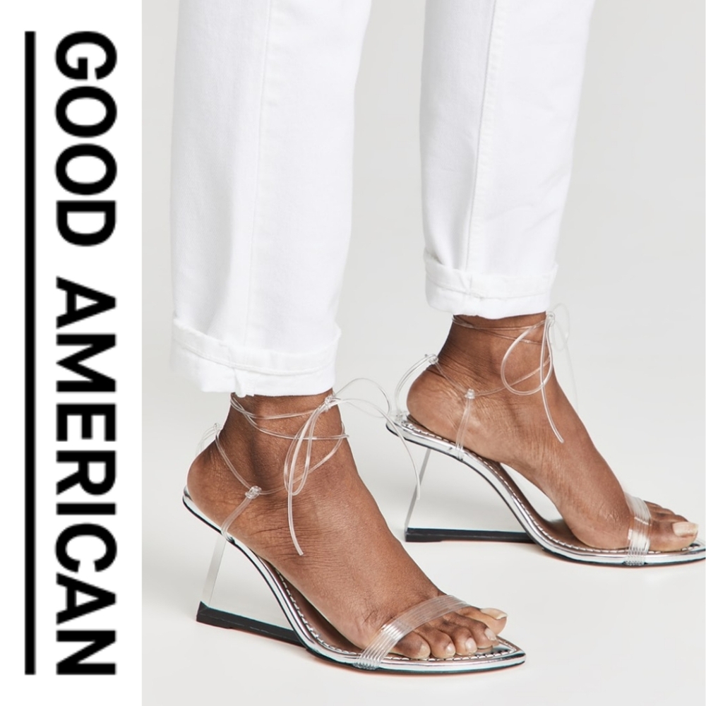 Good American - Clear Block Heel Clear Straps Sandals - Size 6.5 - Picture 2 of 8